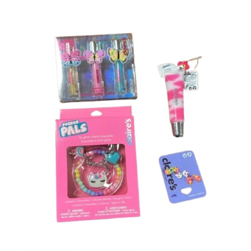 #609 Claire’s bundle lip gloss charm bracelet earrings pictures for more info